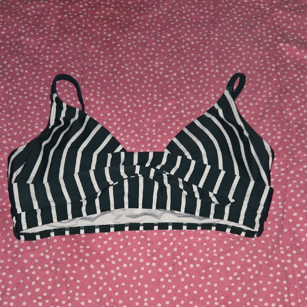 Black & White Striped Swim top L/XL
